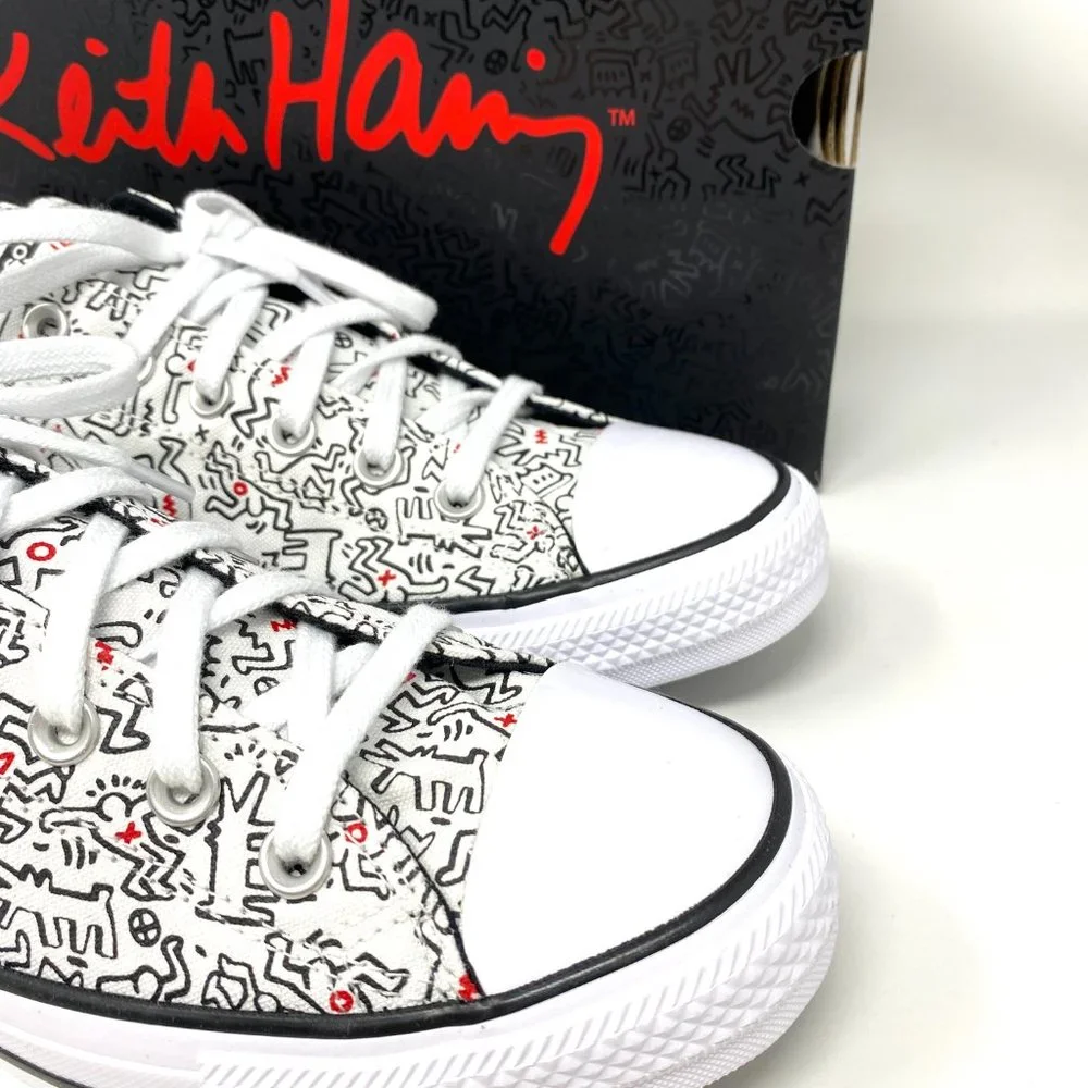 Converse Women's Size 9.5 171860F CTAS OX White Print Black Red Canvas Sneakers - Picture 8 of 11